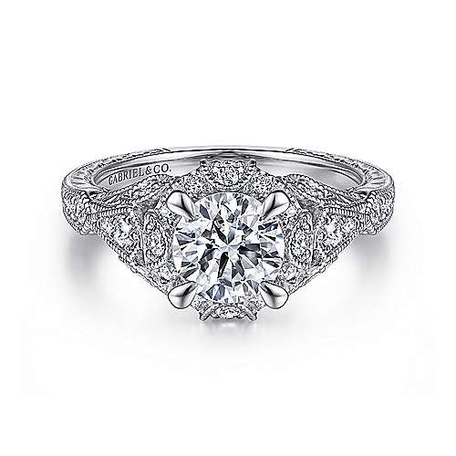 Gabriel & Co. ER12579R4W44JJ Annadale – Unique 14K White Gold Vintage Inspired Diamond Halo Engagement Ring