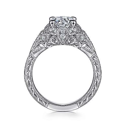 Gabriel & Co. ER12579R4W44JJ Annadale – Unique 14K White Gold Vintage Inspired Diamond Halo Engagement Ring
