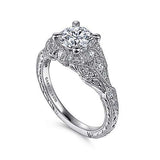 Gabriel & Co. ER12579R4W44JJ Annadale – Unique 14K White Gold Vintage Inspired Diamond Halo Engagement Ring