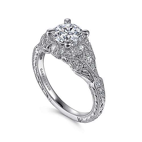 Gabriel & Co. ER12579R4W44JJ Annadale – Unique 14K White Gold Vintage Inspired Diamond Halo Engagement Ring