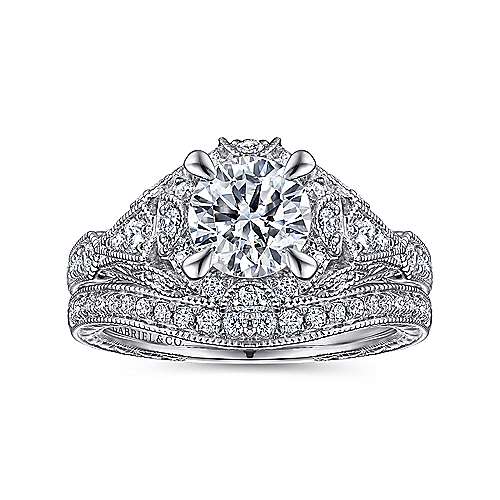 Gabriel & Co. ER12579R4W44JJ Annadale – Unique 14K White Gold Vintage Inspired Diamond Halo Engagement Ring