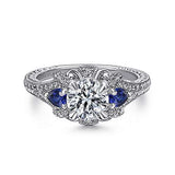 Gabriel & Co. ER12582R4W44SA Chrystie – 14K White Gold Round Sapphire and Diamond Engagement Ring