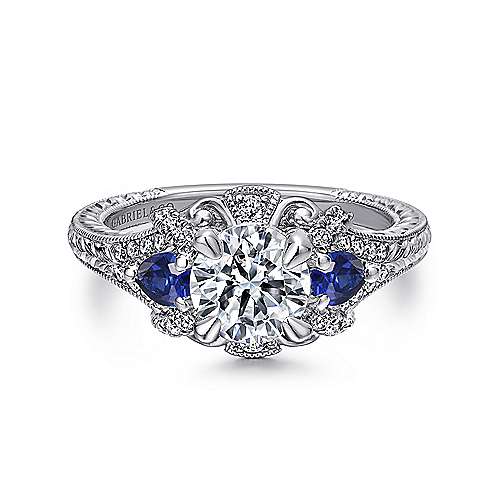 Gabriel & Co. ER12582R4W44SA Chrystie – 14K White Gold Round Sapphire and Diamond Engagement Ring