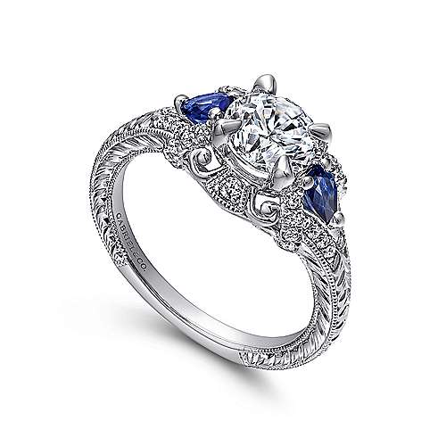 Gabriel & Co. ER12582R4W44SA Chrystie – 14K White Gold Round Sapphire and Diamond Engagement Ring