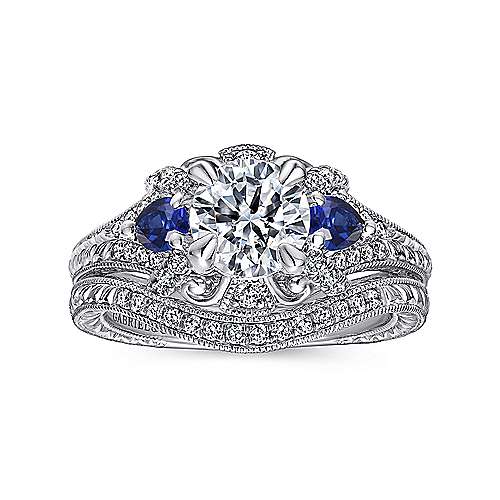 Gabriel & Co. ER12582R4W44SA Chrystie – 14K White Gold Round Sapphire and Diamond Engagement Ring