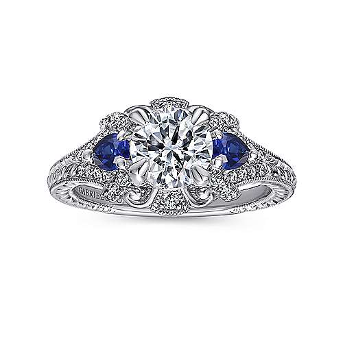 Gabriel & Co. ER12582R4W44SA Chrystie – 14K White Gold Round Sapphire and Diamond Engagement Ring
