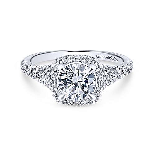 Gabriel & Co. Thyme ER12813R4W44JJ – 14K White Gold Cushion Halo Round Diamond Engagement Ring