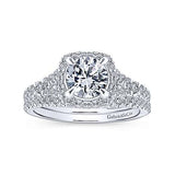 Gabriel & Co. Thyme ER12813R4W44JJ – 14K White Gold Cushion Halo Round Diamond Engagement Ring