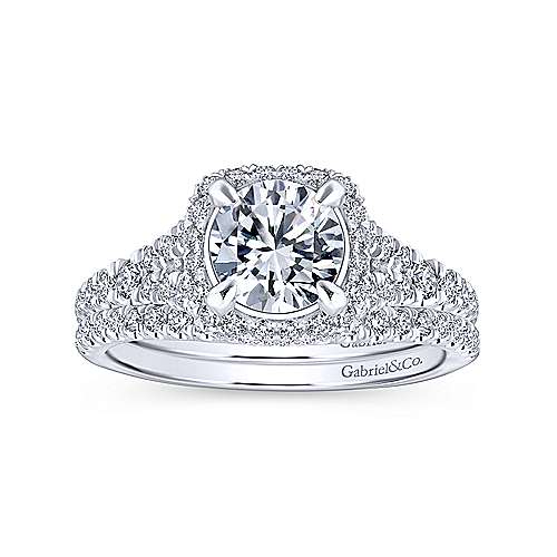 Gabriel & Co. Thyme ER12813R4W44JJ – 14K White Gold Cushion Halo Round Diamond Engagement Ring
