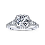 Gabriel & Co. Thyme ER12813R4W44JJ – 14K White Gold Cushion Halo Round Diamond Engagement Ring