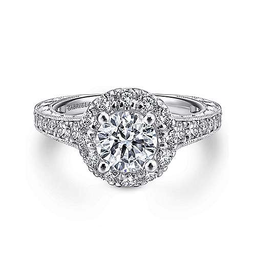Samantha - 14K White & Rose Gold Round Halo Diamond Engagement Ring (ER12825R4T44JJ)