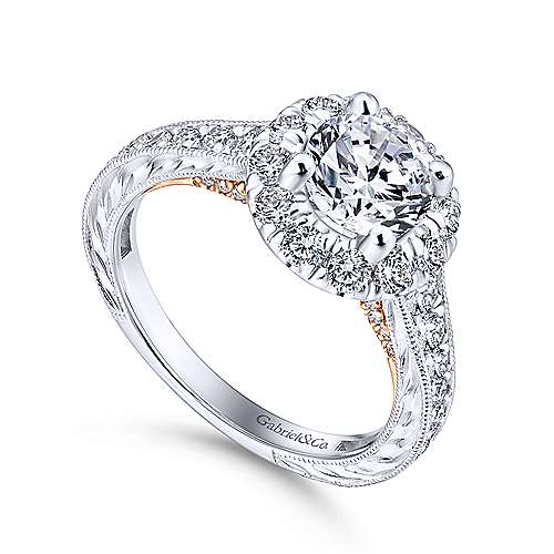 Samantha - 14K White & Rose Gold Round Halo Diamond Engagement Ring (ER12825R4T44JJ)