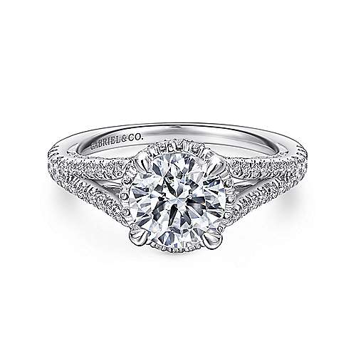 Gabriel & Co. Emely ER12865R6W83JJ – 18K White Gold Hidden Halo Round Diamond Engagement Ring