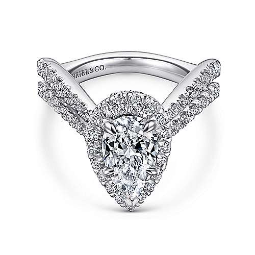 Gabriel & Co. R13661P6W44JJ Madeleine – 14K White Gold Pear Shape Halo Diamond Engagement Ring