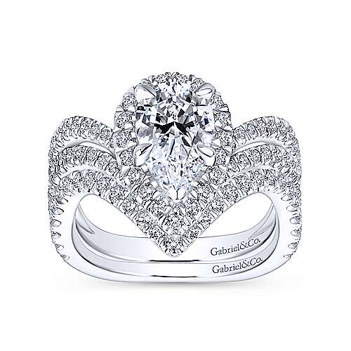 Gabriel & Co. R13661P6W44JJ Madeleine – 14K White Gold Pear Shape Halo Diamond Engagement Ring