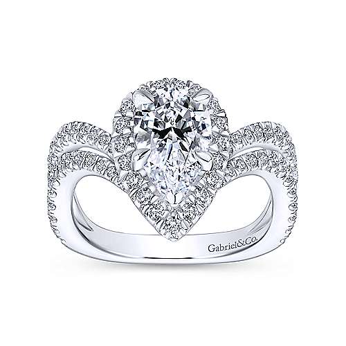 Gabriel & Co. R13661P6W44JJ Madeleine – 14K White Gold Pear Shape Halo Diamond Engagement Ring