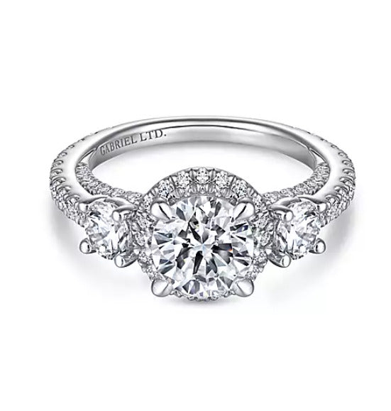 Gabriel & Co. Darla ER13952R6W83JJ – 18K White Gold Round Three-Stone Diamond Engagement Ring