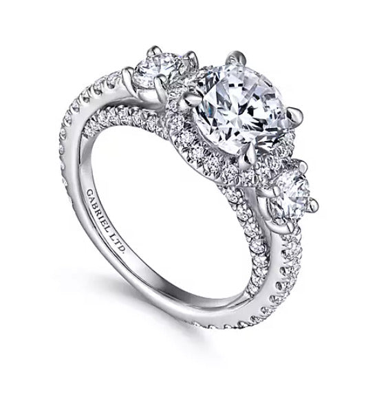 Gabriel & Co. Darla ER13952R6W83JJ – 18K White Gold Round Three-Stone Diamond Engagement Ring