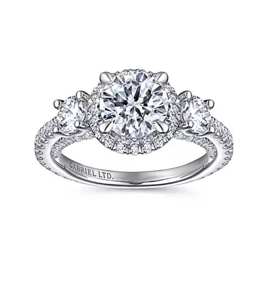 Gabriel & Co. Darla ER13952R6W83JJ – 18K White Gold Round Three-Stone Diamond Engagement Ring