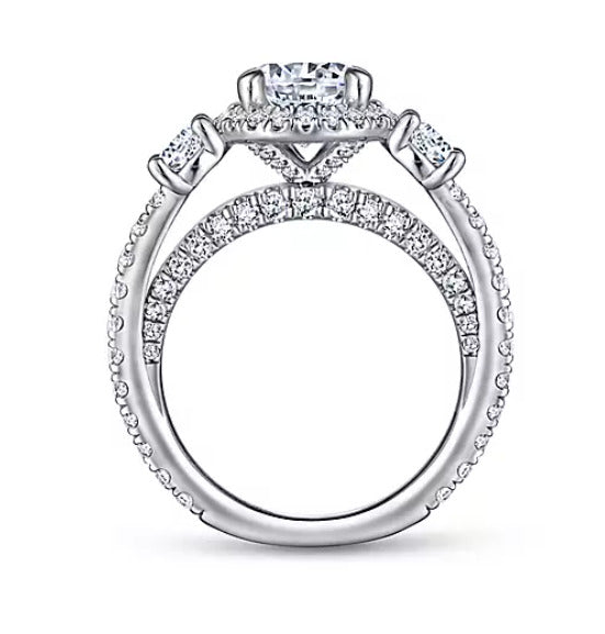 Gabriel & Co. Darla ER13952R6W83JJ – 18K White Gold Round Three-Stone Diamond Engagement Ring