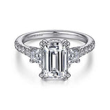 Gabriel & Co. ER14070E6W44JJ Fiora – 14K White Gold Emerald Cut Three-Stone Diamond Engagement Ring