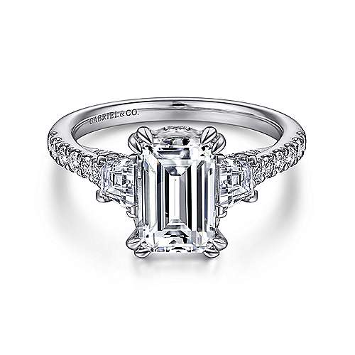 Gabriel & Co. ER14070E6W44JJ Fiora – 14K White Gold Emerald Cut Three-Stone Diamond Engagement Ring