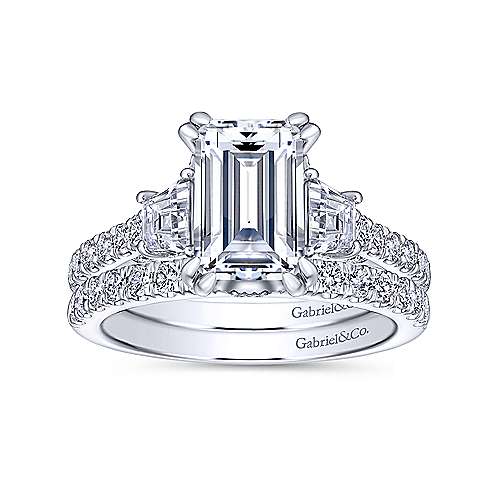 Gabriel & Co. ER14070E6W44JJ Fiora – 14K White Gold Emerald Cut Three-Stone Diamond Engagement Ring