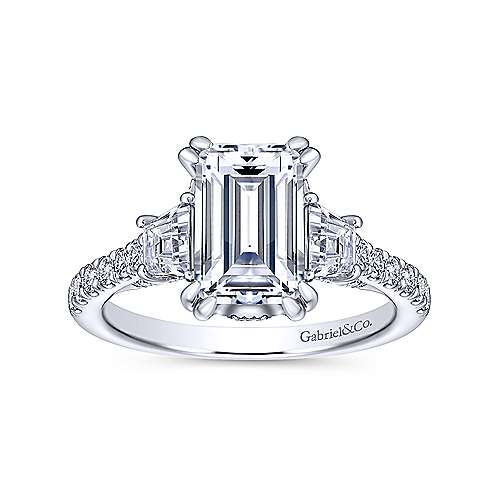 Gabriel & Co. ER14070E6W44JJ Fiora – 14K White Gold Emerald Cut Three-Stone Diamond Engagement Ring