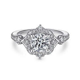 Gabriel & Co. ER14411R4W44JJ Veronique – Unique 14K White Gold Vintage Inspired Halo Diamond Engagement Ring