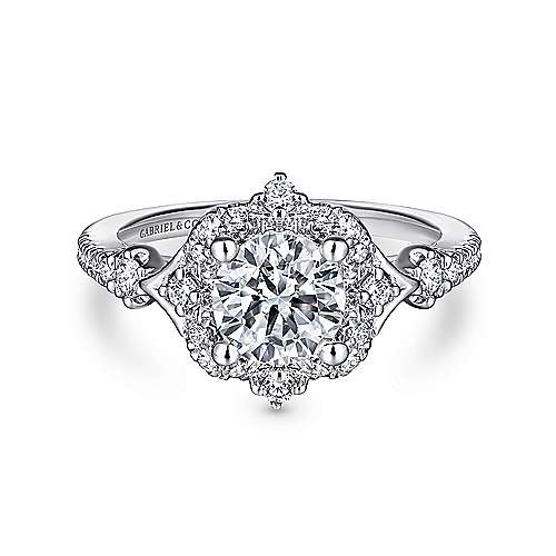 Gabriel & Co. ER14411R4W44JJ Veronique – Unique 14K White Gold Vintage Inspired Halo Diamond Engagement Ring