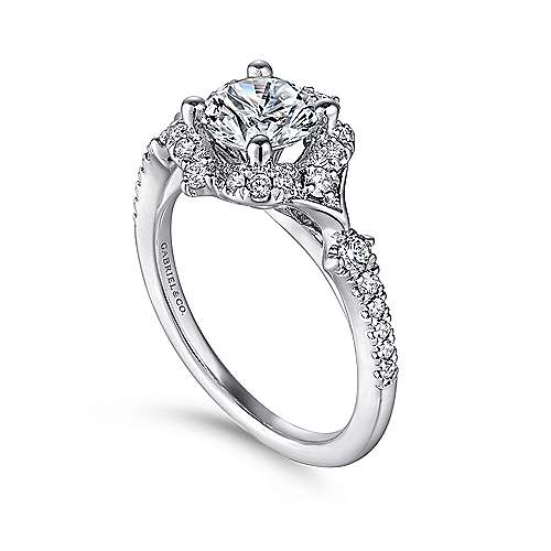 Gabriel & Co. ER14411R4W44JJ Veronique – Unique 14K White Gold Vintage Inspired Halo Diamond Engagement Ring