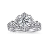 Gabriel & Co. ER14411R4W44JJ Veronique – Unique 14K White Gold Vintage Inspired Halo Diamond Engagement Ring