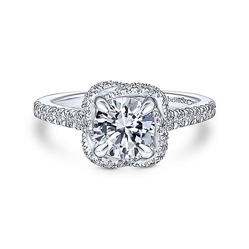 Gabriel & Co. Warner ER14412R4W44JJ – 14K White Gold Cushion Halo Round Diamond Engagement Ring
