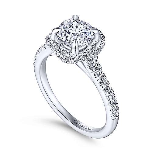 Gabriel & Co. Warner ER14412R4W44JJ – 14K White Gold Cushion Halo Round Diamond Engagement Ring