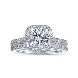 Gabriel & Co. Warner ER14412R4W44JJ – 14K White Gold Cushion Halo Round Diamond Engagement Ring