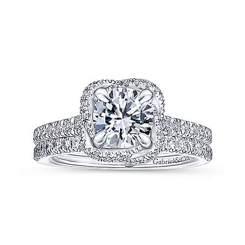 Gabriel & Co. Warner ER14412R4W44JJ – 14K White Gold Cushion Halo Round Diamond Engagement Ring