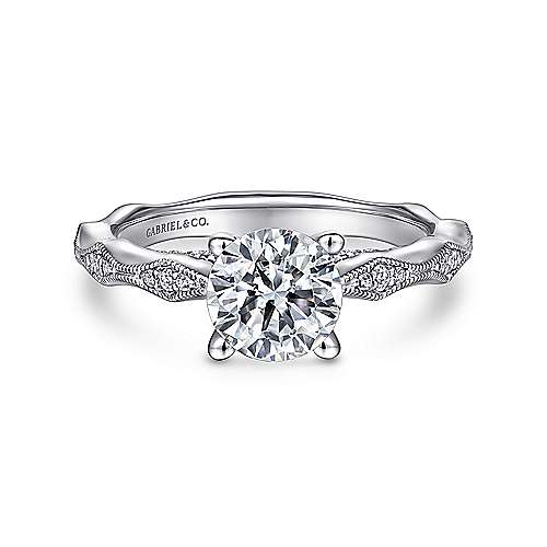 Gabriel & Co. Victorian – 14K White Gold Round Diamond Engagement Ring (ER14427R4W44JJ)