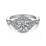 Gabriel & Co. Columbus ER14430R4W44JJ – Unique 14K White Gold Art Deco Halo Diamond Engagement Ring