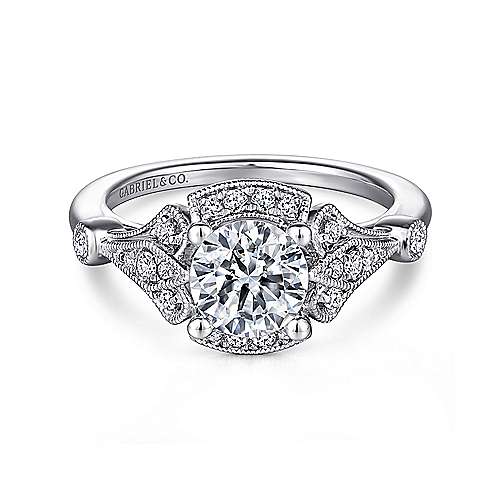 Gabriel & Co. Columbus ER14430R4W44JJ – Unique 14K White Gold Art Deco Halo Diamond Engagement Ring