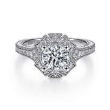 Gabriel & Co. R14444R4W44JJ Providence – Unique 14K White Gold Art Deco Halo Diamond Engagement Ring