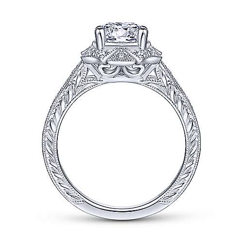 Gabriel & Co. R14444R4W44JJ Providence – Unique 14K White Gold Art Deco Halo Diamond Engagement Ring