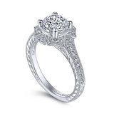 Gabriel & Co. R14444R4W44JJ Providence – Unique 14K White Gold Art Deco Halo Diamond Engagement Ring