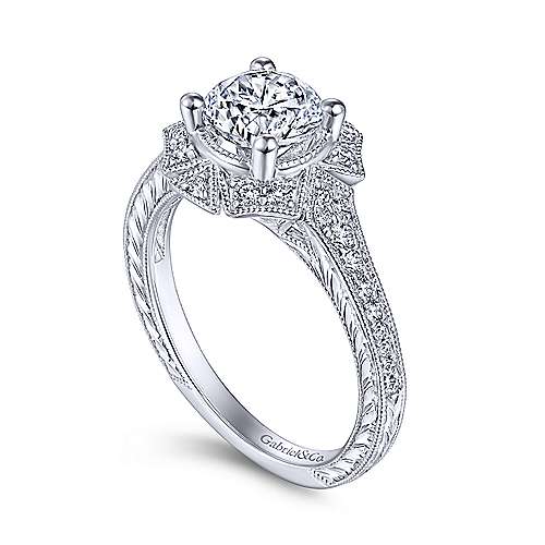 Gabriel & Co. R14444R4W44JJ Providence – Unique 14K White Gold Art Deco Halo Diamond Engagement Ring