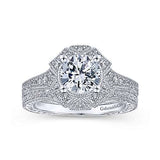 Gabriel & Co. R14444R4W44JJ Providence – Unique 14K White Gold Art Deco Halo Diamond Engagement Ring
