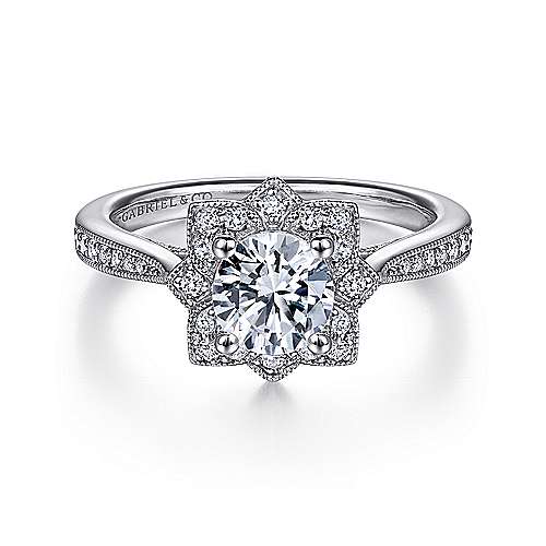 Gabriel & Co. ER14447R4W44JJ Gretel – Unique 14K White Gold Vintage Inspired Halo Diamond Engagement Ring