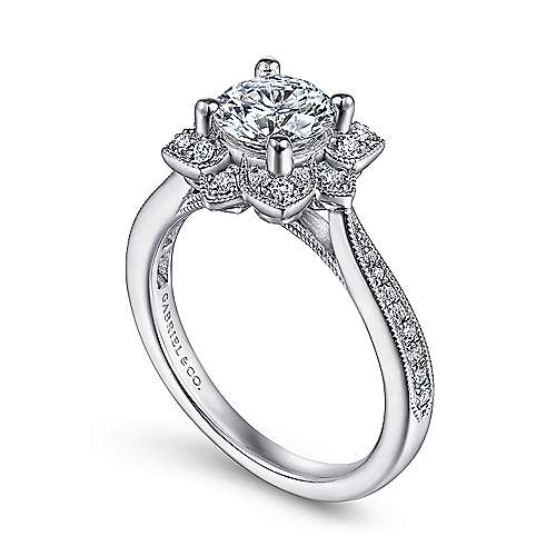 Gabriel & Co. ER14447R4W44JJ Gretel – Unique 14K White Gold Vintage Inspired Halo Diamond Engagement Ring