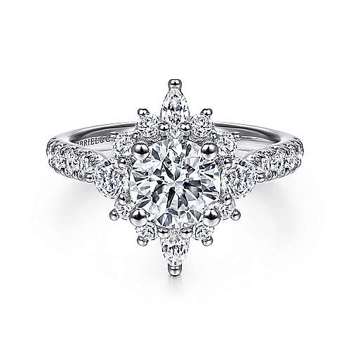 Gabriel & Co. Astor ER14450R4W44JJ – Unique 14K White Gold Halo Diamond Engagement Ring