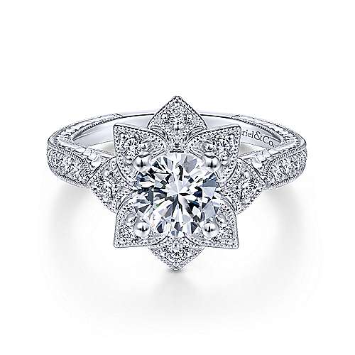 Gabriel & Co. Bellamy ER14451R4W44JJ – Unique 14K White Gold Halo Diamond Engagement Ring