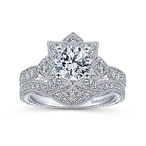 Gabriel & Co. Bellamy ER14451R4W44JJ – Unique 14K White Gold Halo Diamond Engagement Ring