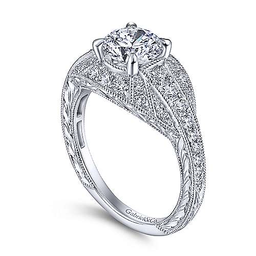 Gabriel & Co. R14485R4W44JJ Cruiser – 14K White Gold Round Diamond Engagement Ring